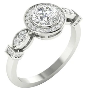 Designer Halo Solitaire Engagement Ring I1 G Diamond 1.15 Carat 14K Gold - Picture 1 of 8