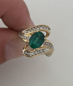 10ct Gold Russian Diopside & Diamond Large Heavy Ring 4 Grams