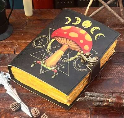Handmade Mushroom Printed Blank Spell Leather Journal Diary For Unisex Adult - Image 1 of 4