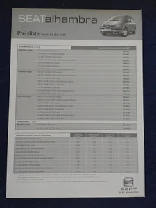 Seat Alhambra Preisliste 05.2002 - Picture 1 of 1
