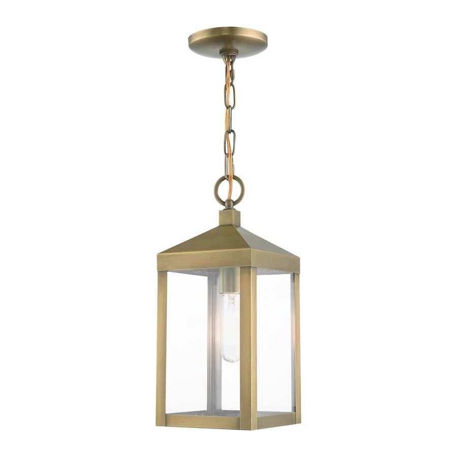 Livex 20591-01 Nyack 1 Light 6 Inch Antique Brass Outdoor Pendant Lantern
