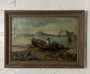 Vintage Ocean Sailing Fishing Oil Painting - Picture 1 of 6
