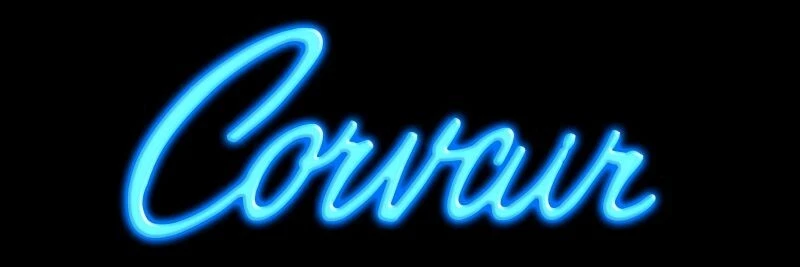 Chevrolet Corvair NUEVO letrero: 8x24" acero EE. UU. - logotipo de escritura en azul neón Foto 1 de 1