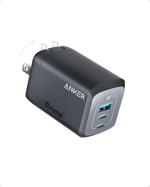 Anker Cargador plegable de pared con carga rápida de 65 W y 3 puertos USB