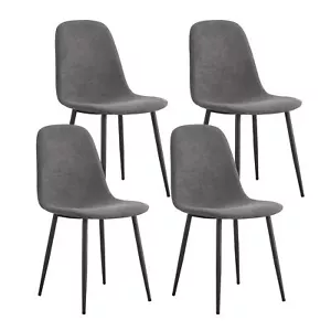 Set of 4 Linen Dining Chairs Kitchen Dining Room Chairs W/ Metal Legs Dark Gray - Picture 1 of 16