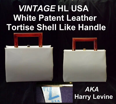 Bolso de mano Harry Levine de charol blanco aspecto tortuga con asa - RARO MONEDERO HL Foto 1 de 4