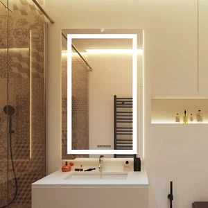 LED Mirror Frameless Bathroom Mirror Wall Mounted Anti Fog with Dimmable Lights - Picture 1 of 12