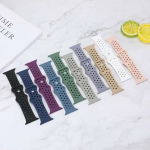 Soft Silicone Band Compatible Apple Watch Series 9, 8, 7, 6, 5, 4, 3, 2, 1, SE - Picture 1 of 24