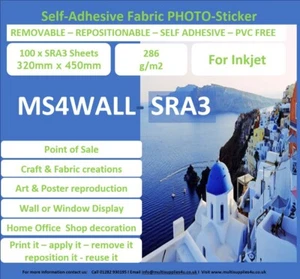 MS4WALL Inkjet Self Adhesive Fabric Canvas Removable SRA3 320x450mm  100 Sheets - Picture 1 of 4