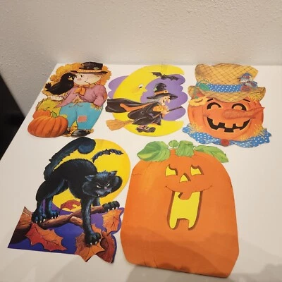 Lote 5 Decoraciones Troqueladas Vintage Eureka Halloween Gato Negro Bruja  Foto 1 de 4