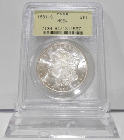 GREEN LABEL!  1881-S  Morgan Silver Dollar, PCGS MS-64! Cover