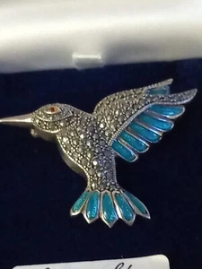 vintage 925 silver and marcasite Humming Bird brooch - Picture 1 of 9