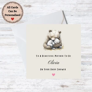 Personalised Baby Shower Card - Bears - Mother to Be - Customisable Name - Picture 1 of 1