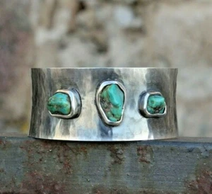 Brazalete Puño Turquesa Firmado JOBET 925 Martillado Hecho a Mano Estilo - Imagen 1 de 12