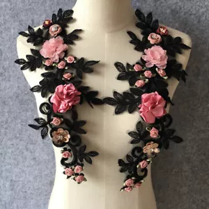 3D Flower Rose Embroidery Lace Sew Patch DIY Craft Trim Collar Dress Applique - Picture 1 of 8