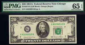 1981A $20 Chicago Federal Reserve Note GB block PMG 65EPQ 2nd highest graded - Picture 1 of 3
