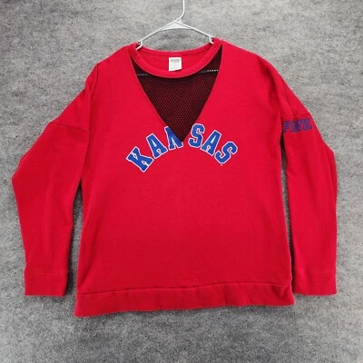 Kansas Jayhawks Sweatshirt Womens Medium PINK Victoria Secret Red - Image 1 of 4
