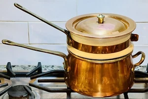 Doppia caldaia vintage in rame e ceramica Bain Marie, 8 libbre, Tago, Portogallo anni '60 - Foto 1 di 12