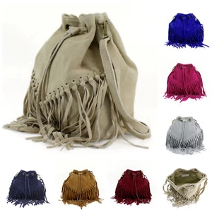 Bolso sin asas de gamuza real suave con flecos para damas VPFR19 - Imagen 1 de 14