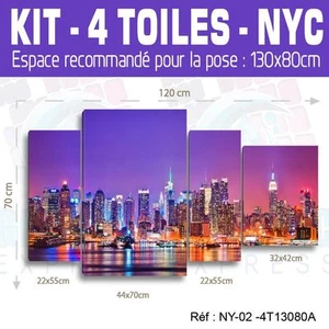 120x70cm - Set 4 GEMÄLDE BEDRUCKT GEMÄLDE STOFF DEKORATION NEW YORK-NY-02 - Bild 1 von 4