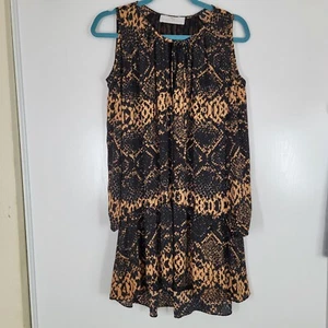 Vestido Amanda Uprichard Bronceado Negro Estampado Piel de Serpiente Hombro Corte Talla XS - Imagen 1 de 12