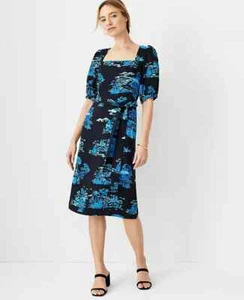 Vestido Ann Taylor Floral Toile Cuello Cuadrado Cambio, Cielo Nocturno, Viscosa, 16P, Nuevo con Etiquetas - Imagen 1 de 12