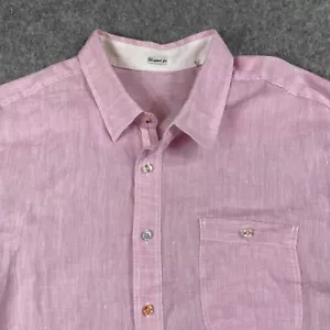 Bugatchi Linen Shirt Men's 2XL Pink Shaped Fit Flip Cuff Coastal Preppy - Picture 1 of 10