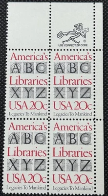 Scott #2015 America's Libraries Zip Block of 4 Stamps - MNH - Image 1 of 2