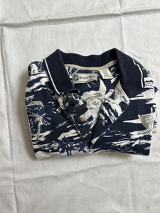 Camisa Polo Hawaiana Bugle Boy Mediana Vintage Años 90 Azul Palmeras - Imagen 1 de 8