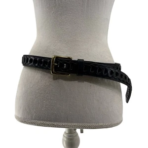 Cinturón de cuero genuino negro talla 38 para hombre eslabones informales hebilla dorada - Imagen 1 de 9