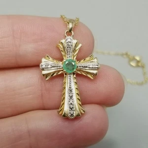 Collana con ciondolo croce argento sterling vintage sovrapposta oro catena 16 pollici - Foto 1 di 9