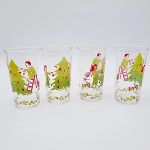 MCM 40s Or 50s Federal Glass Company Decorating Tree Christmas Highball Set Of 4 - Picture 1 of 13