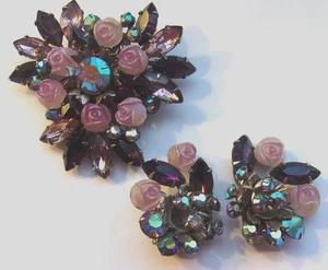 JUEGO DE PENDIENTES BROCHE CLIP DIAMANTES DE IMITACIÓN ROSA Y AB 2.5" SIN FIRMAR - Imagen 1 de 5