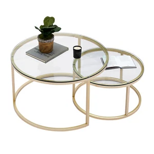 2x Tavolini Da Salotto Casa Rotondi Sovrapponibili Con Vetro Trasparente 60&40CM - Bild 1 von 13