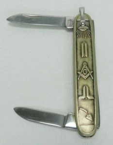 Vintage Antique Anvil USA Masonic Metal 2-Blade Folding Pen Pocket Knife Old - Picture 1 of 8
