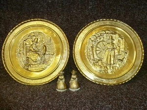 A WELSH PRESSED BRASS WALL PLATE 'JENNY JONES' + ANOTHER & TWO WELSH LADY BELLS - Picture 1 of 11