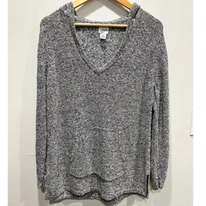 Chicos Women’s Gray Black Speckled 100% Linen Casual Pull Over Hoody 2 - Picture 1 of 5