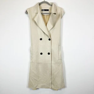 Zara Faux Vegan Suede Collared Microfiber Double Breasted Belted Trench Dress M - Picture 1 of 4
