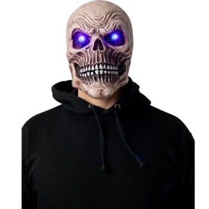 SKELETON MASK with Light Up EYES Halloween Spooky Horror Fancy Dress Latex Skull - Picture 1 of 2