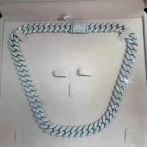 12 MM Chain Lab-Created Diamond Miami Cuban Link Necklace 14k White Gold Plated - Picture 1 of 8