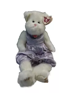 TY Attic Treasure Amethyst die weiße Katze Plüsch Gelenke lila 13 Zoll Etikett - Bild 1 von 7