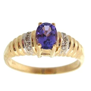 14kt yellow gold 0.50ctw oval blue tanzanite & pave diamond accent ring, size 7 - Picture 1 of 1