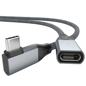 USB-C Extension Cable Right Angle 0.3M/1FT, 90 Degree 3.2 1ft, grey - Picture 1 of 7
