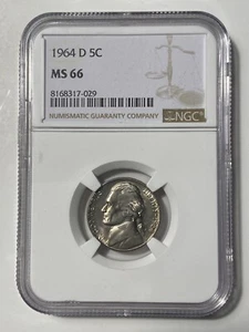 ๐ฅ 1964 D Jefferson Nickel 5c Coin Mint State NGC MS 66 ๐ฅ - Picture 1 of 2
