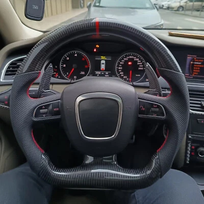 Volante deportivo plano de fibra de carbono real para Audi 2004-2012 A4 2008-2010 A5 Foto 1 de 4