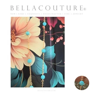 $490 NEW BC® RARE  18K YELLOW GOLD NATURAL TURQUOISE ROSE CUT VTG CHAIN BRACELET - Picture 1 of 21