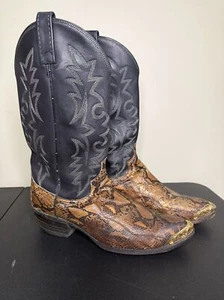 Dan Post Python Schlangenleder Cowboystiefel 9 1/2 D Goldspitzen - Bild 1 von 15