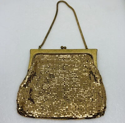 Vintage 1960s Gold Sequin Clutch Purse Hand Bag Brass Knob Even In g Decor 32 - Image 1 of 4