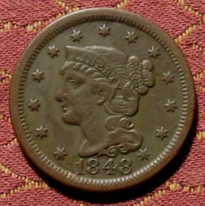 1848 BRAIDED HAIR LARGE CENT, VF  ~  A DECENT EXAMPLE OVERALL, NICE REVERSE - Picture 1 of 4