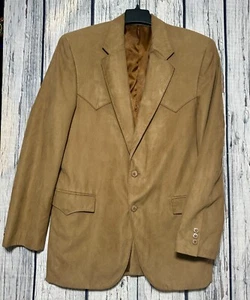 Circle S Blazer Western Yoke Sport Coat Men's 40R Faux Suede Brown Rockabilly - Picture 1 of 10